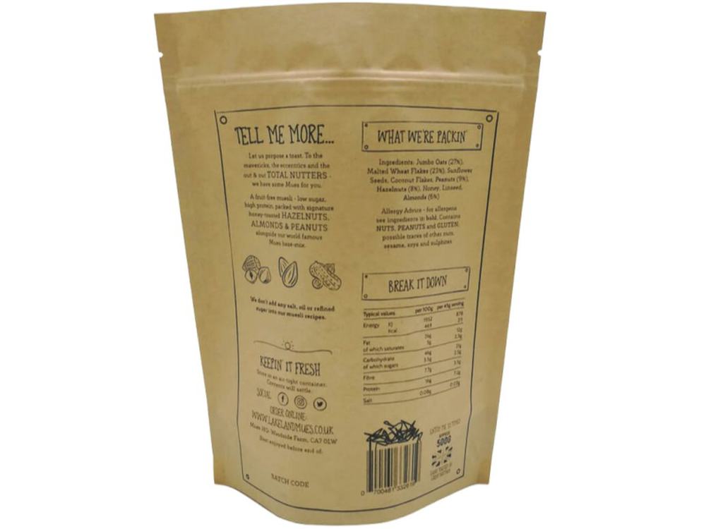 Kraft paper and PLA recyclable stand-up pouches for dry foods
