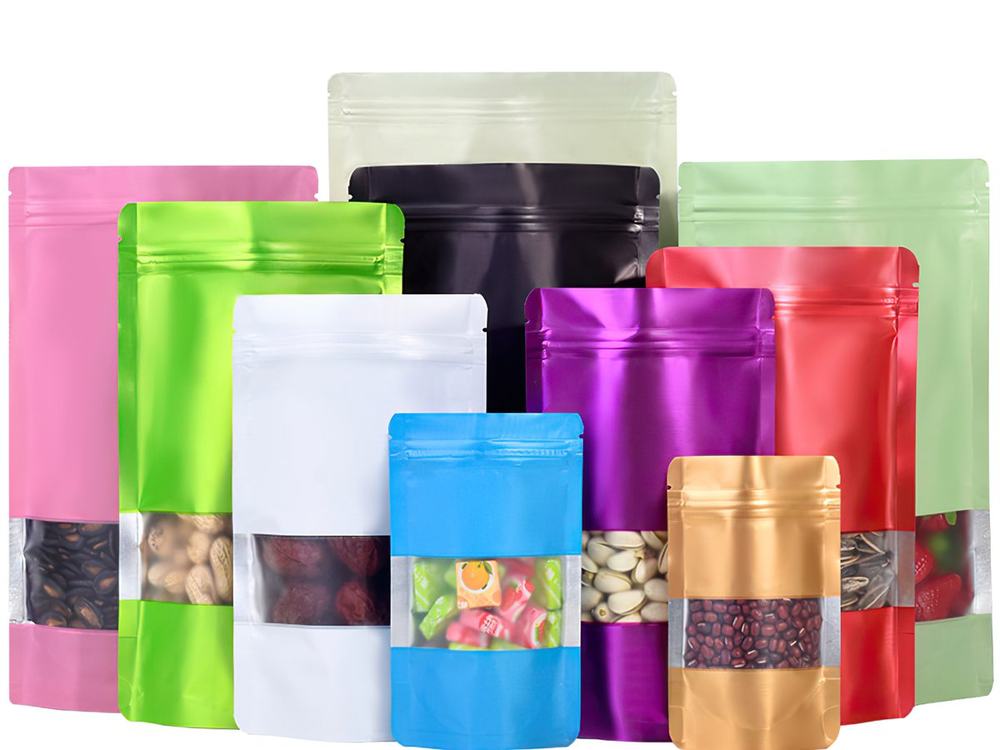 Aluminium foil stand-up pouches with window for long shelf-life powders