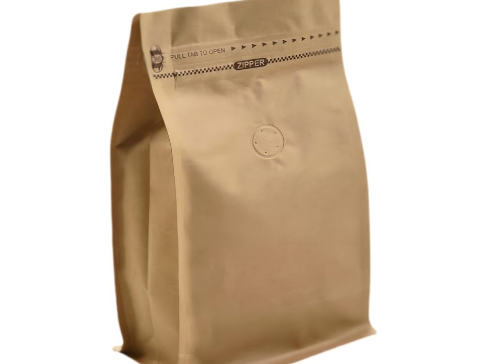 Side gusset kraft coffee bag with tin tie closure and valve