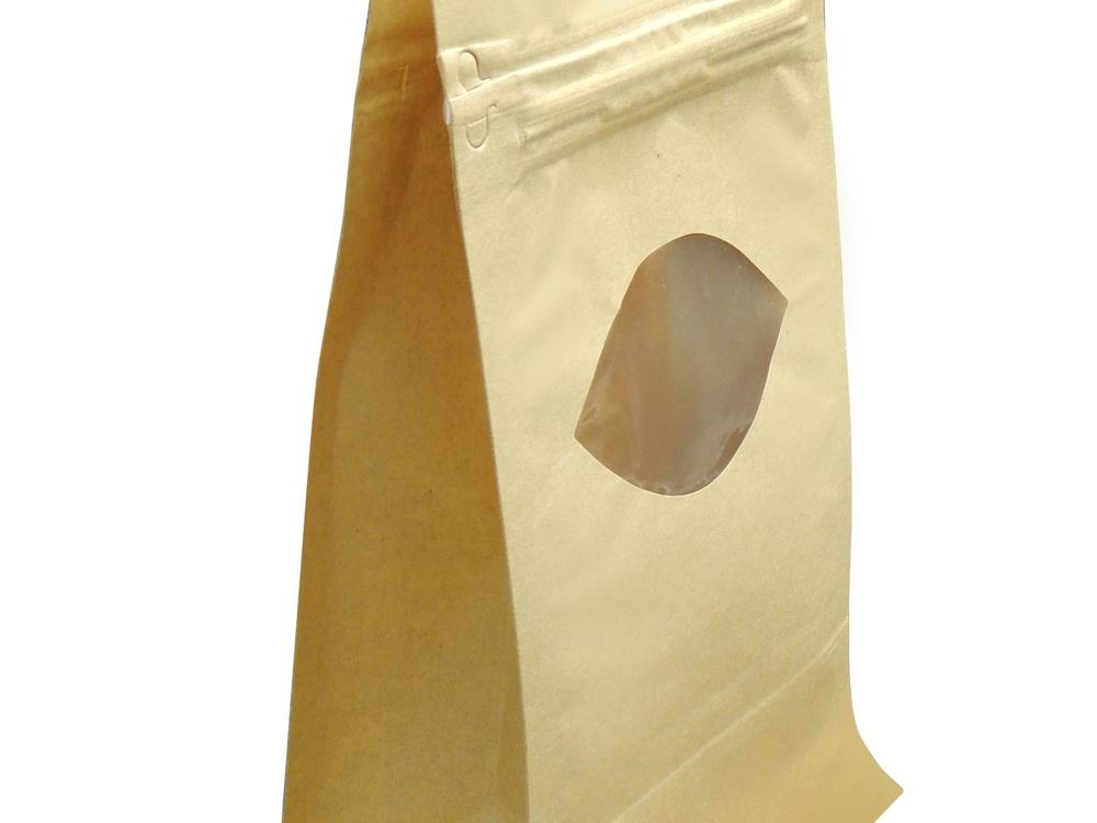 Kraft stand-up pouch with clear window for dry goods